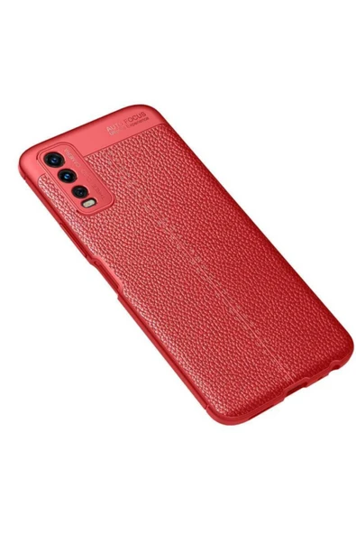 Coverzone Vivo Y11s Uyumlu  Kılıf Niss Silikon Deri Görünümlü Kırmızı ürün görseli 1