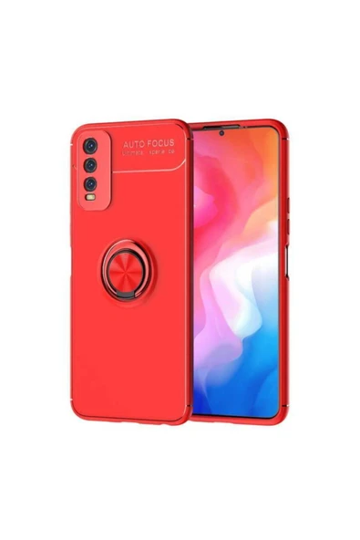 Coverzone Vivo Y11s Yüzük Tutuculu Novel Silikon Kılıf Kırmızı ürün görseli 1
