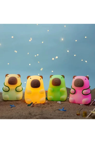Coverzone Sevimli Capybara Yeşil Sulufet Dokunmatik Renk Değiştiren Dekoratif Hediyelik Masa Ve Gece Lambası ürün görseli 1