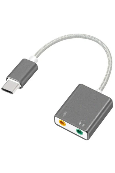 Coverzone Macbook Uyumlu Usb Type-c To Harici Ses Kartı Adaptörü Jack 3.5mm Kulaklık + Mikrofon - Gri ürün görseli 1