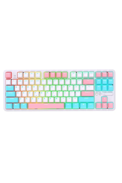 Coverzone Ajazz K870T Pro Kablosuz Hot Swap Mekanik Oyun Klavyesi-RGB Beyaz - Blue Switch ürün görseli 1