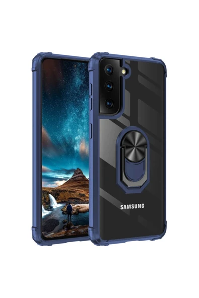 Coverzone Galaxy S21 Ultra Uyumlu Yüzüklü Standlı Silikon Kılıf ürün görseli 1