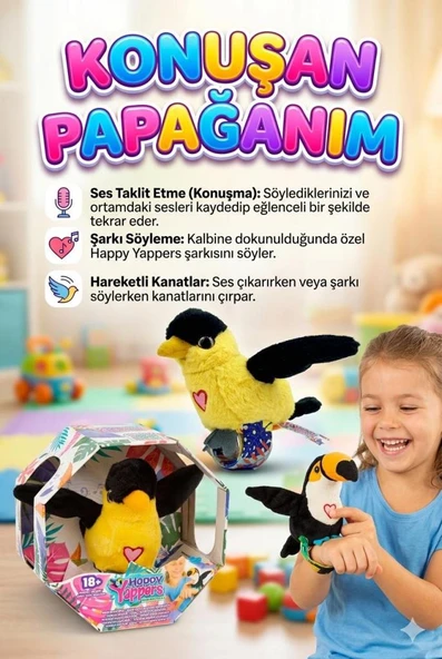 Happy Yappers Konuşan Papağan Slap Bileklik Oyuncak - Ses Kaydı Yapar, Şarkı Söyler, Kanat Çırpar - USB-C Şarj Edilebilir ürün görseli 1