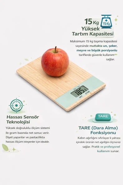 Coverzone 15 Kg Kapsiteli Dijital Mutfak Terazisi Hassas LCD Ekranlı TARE Fonksiyonlu | 2404C ürün görseli 1