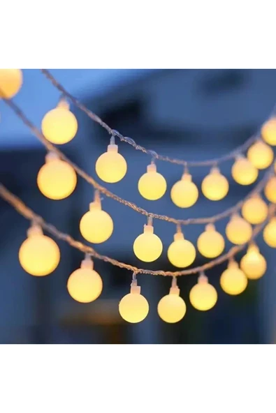Coverzone Sıcak Sarı Küre Top LED Işık Zinciri Fişli Uzatılabilir Bahçe Balkon Yılbaşı Dekor Aydınlatma ürün görseli 1