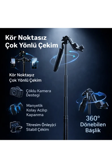 Coverzone 160cm Profesyonel 360° Döner Tripod,Kumandalı,Çok Yönlü Çekim,Anti-Shake,Video Standı,H17 Pro ürün görseli 1