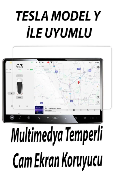 Coverzone Tesla Model Y İle Uyumlu Yüksek Kalite Araç Multimedya Temperli Cam Ekran Koruyucu Tesla Aksesuar ürün görseli 1