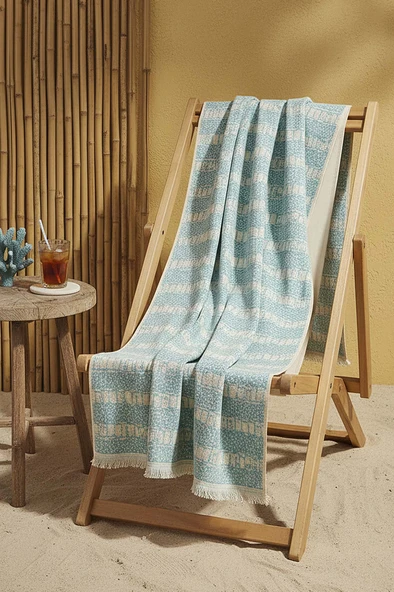 Turkuaz Çizgili %100 Pamuklu Plaj Havlusu 70x140 cm ürün görseli 1