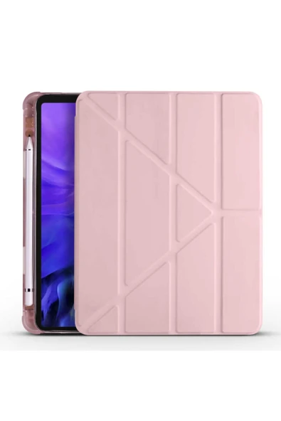 Coverzone Apple Ipad 9.7 2018 Tofu Folding Kalem Tutacaklı Standlı Kılıf Rose Gold ürün görseli 1