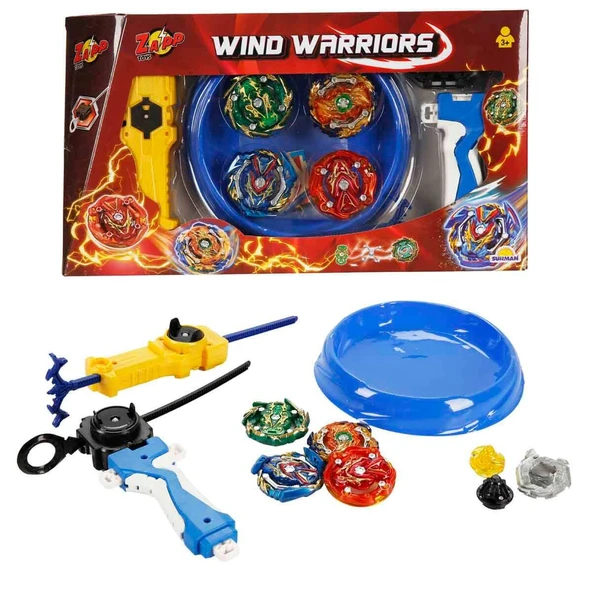 Rüzgar Savaşçıları 4’lü Topaç (Beyblade) Seti - Metal Başlıklı Fırlatıcılı Arena Seti ürün görseli 1