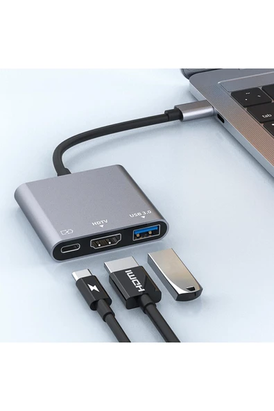 Coverzone 3 in 1 USB-C Hub-4K HD Çözünürlük, Kamera ve Cihazlar için Uyumlu,TD-HB6101 ürün görseli 1