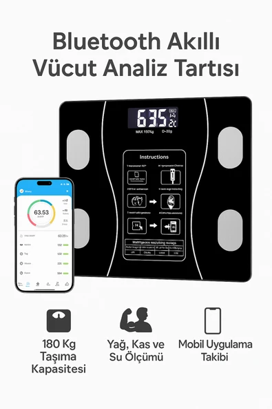 Coverzone Akıllı Vücut Analiz Tartısı - 180Kg, Mobil Uygulama Senkronize, Yağ Kas Su Ölçümü | SQ-YWBD01 ürün görseli 1