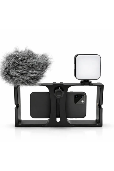 Coverzone 4in1 Vlog Set Telefon Kafes Tutucu Mikrofon Canlı Yayın Panel Işık Yayıncı Kıskaç | PU3007-V ürün görseli 1