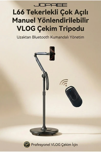 Jopree Tekerlekli Vlog Tripod Stand 360° Döner 8 Eksen Ayarlı Bluetooth Kumandalı Profesyonel | L66 ürün görseli 1