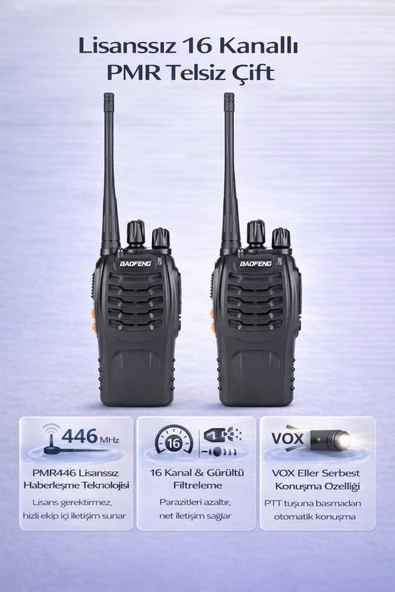 Coverzone BF-888S PMR446 El Telsizi 16 Kanal 0.5W VOX CTCSS DCS Uzun Menzil Şarjlı ürün görseli 1