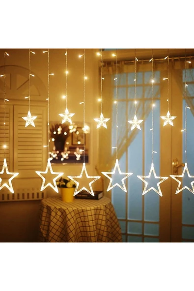 Coverzone 10 Yıldızlı Sarkıt Perde Led Işık Yılbaşı Süsleme 2,5 Metre Saçak Led ürün görseli 1
