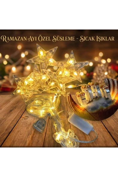 Coverzone 3 Metre Fişli Sarkıt Perde LED Ramazan Ayı Ve Minare Temalı Dekoratif Işık 5 Li Camii, 5 Li Yıldız ürün görseli 1
