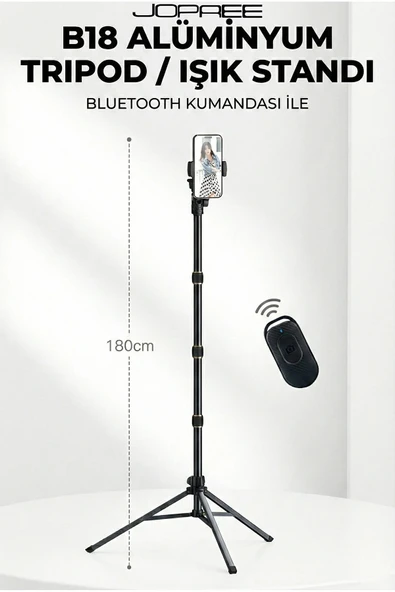 Jopree 180cm Bluetooth Kumandalı Tripod Telefon Standı Canlı Yayın Profesyonel | B18 ürün görseli 1