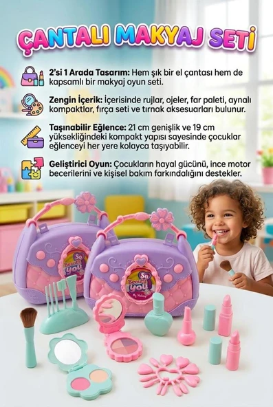 İlk Makyaj Çantam! 13 Parçalı Şık Tasarımlı Taşınabilir Çantalı Eğitici Güzellik ve Makyaj Oyun Seti ürün görseli 1