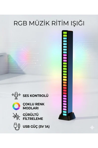 Coverzone RGB Ses Kontrollü LED Işık Çubuğu USB Gürültü Filtreli Ortam Aydınlatma Müzik Senkronize | D08-RGB ürün görseli 1