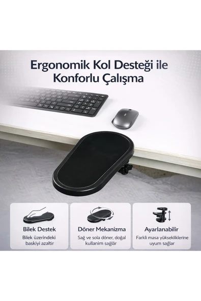 Coverzone Ergonomik Ayarlanabilir Masa Kol Dayanağı Döner Mouse Pad Tutucu Bilek Destek Aparatı | DY-841 ürün görseli 1