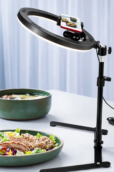 Coverzone Masaüstü Çekim Standı, Ürün Video ve Fotoğraf Çekimi 10" Ring Light Tripod Selfie Işığı CZ-035 ürün görseli 1