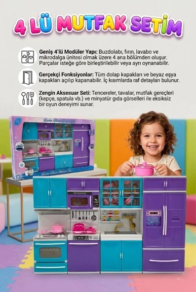 4 Modüllü 40 Parça Aksesuarlı Fırınlı ve Buzdolaplı Karlar Ülkesi Temalı Oyuncak Evcilik Seti ürün görseli 1
