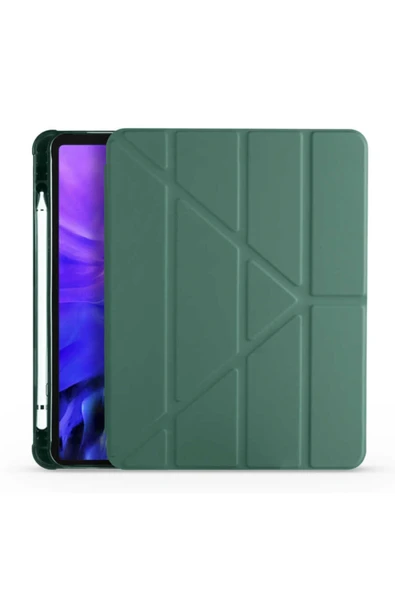 Coverzone Apple Ipad 10.2 (8.nesil) Tofu Folding Kalem Tutacaklı Standlı Kılıf Koyu Yeşil ürün görseli 1