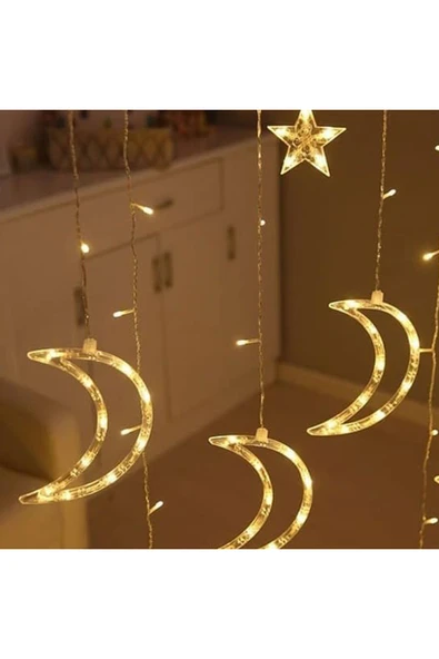 Coverzone 3 Metre Fişli LED Işık Zinciri 12'li Ay Yıldız Dekoratif Yılbaşı ve Ev Aydınlatması A+ ürün görseli 1