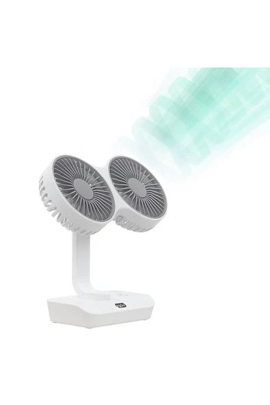 Coverzone Çift Başlı Taşınabilir USB Şarjlı Fan, LED Gece Lambası ve 270° Dönebilir Baş, Ev, Ofis, Kamp CZ-01X ürün görseli 1