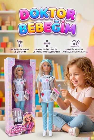 Doktor Bebeğim Sağlık Seti - Hareketli Eklemli 30 cm Bebek ve Medikal Ekipmanlar Oyuncak Bebek ürün görseli 1