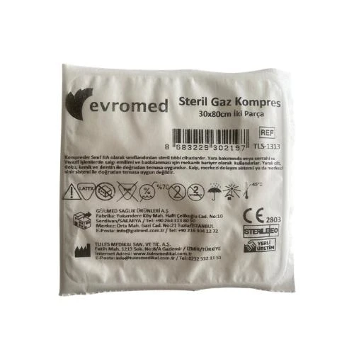 Evromed Steril Gaz Kompresi 30 x 80 cm İki Parça ürün görseli 1