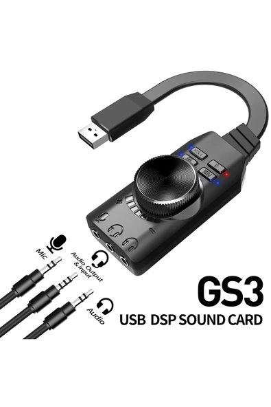 Coverzone USB DSP Ses Kartı PUBG LOL Sanal 7.1 Kanal Mikrofon Mute PC/Mac Uyumlu Plug Play GS3 Mark II ürün görseli 1