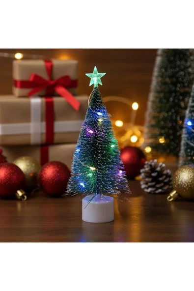 Coverzone 1 Adet Işıklı Mini Yılbaşı Ağacı Masaüstü Aydınlatma Dekoratif Hediyelik Noel Pilli Çam Ağaç 17 Cm ürün görseli 1