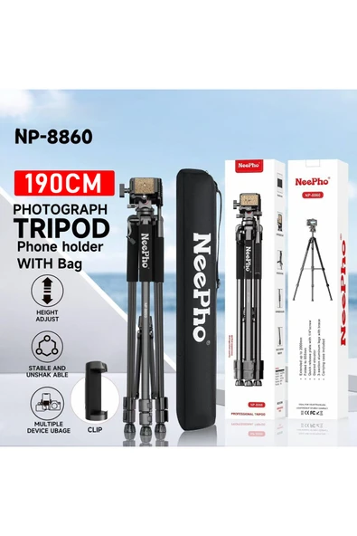 Coverzone Profesyonel 190cm Tripod DSLR Kamera 3 Yönlü Pan Başlık Alüminyum Taşınabilir | NP-8860 ürün görseli 1