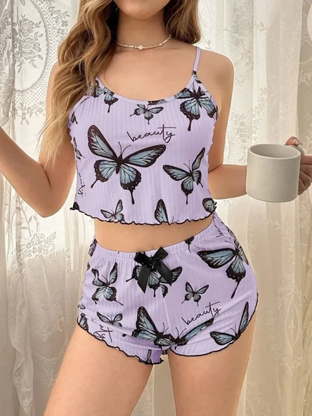 Mor Yumuşacık 2Lİ Şortlu Pijama Takımı ürün görseli 1
