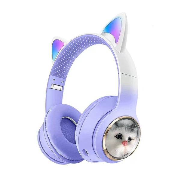 SHAZA  Bluetooth Kedili Çocuk Kulaklığı Mor Renk  SS3506 ürün görseli 1