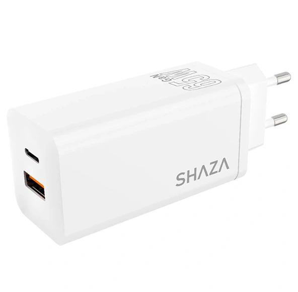 SHAZA Çift Çıkışlı Usb Type-C & QC3.0 PD 45W  Şarj Adaptörü ve Orijinal Sarım Type-C To Type-C Kablo SG2503C/WT ürün görseli 1