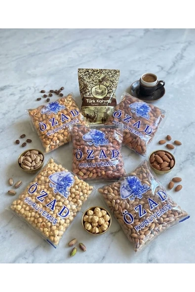 ÖZAD KURUYEMİŞ 5x500 Gram Fındık, Antep Fıstığı, Badem, Kaju, Tuzlu Fıstık (Türk Kahvesi Hediyeli) ürün görseli 1