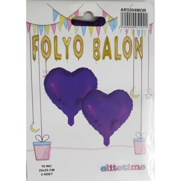 Folyo Balon Kalpli Mor 10 inç 2'li - Resim 2