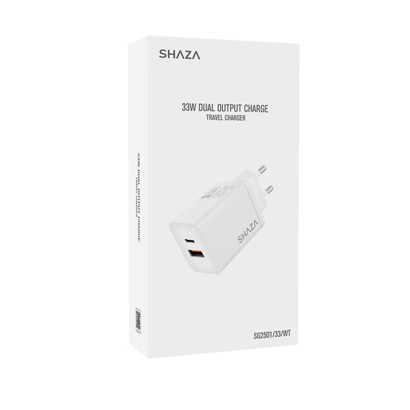SHAZA Çift Çıkışlı Usb QC3.0& Type-C PD 33W  Şarj Adaptörü SG2501/33/WT ürün görseli 1