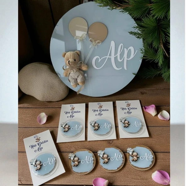 Pleksi balonlu ayıcık kapı süsü & 20 adet Bebek Hediyelik Yeni Doğan Bebek Hediyelik Magnet ürün görseli 1