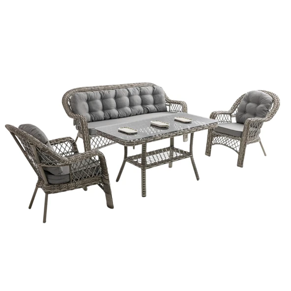 Rehome Lora 3+1+1+Sehpa | Rattan Bahçe Balkon Oturma Grubu ürün görseli 1