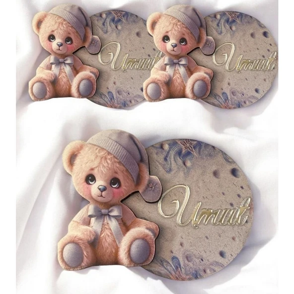 Erkek ayıcıklı 6.5cm ahşap mıknatıslı isme özel Bebek Magnet Bebek Mevlüt Hediyelik(20 Adet) ürün görseli 1