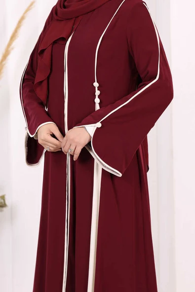Dubai Biyeli Fermuarlı Ferace 7050 Mürdüm - Resim 7