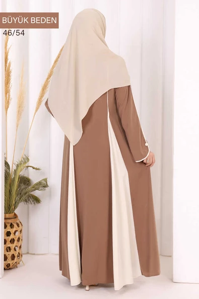 Biyeli Fermuarlı Ferace 7050-1 Taba - Resim 4