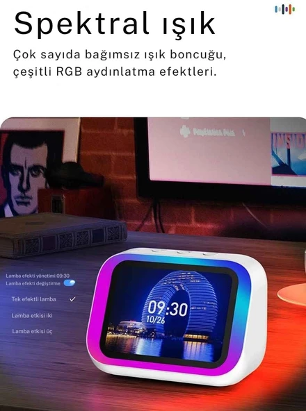 TechTic RGB Işıklı Akıllı Masa Saati Bluetooth Hoparlör LED Ekran Alarm Serbest Görüşme Akıllı Saat ürün görseli 1