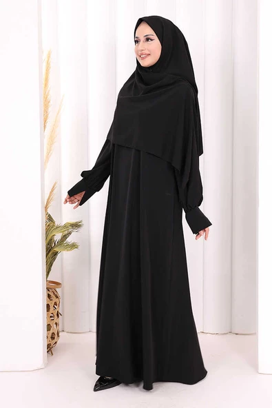 Eşarplı Elbise 6059 Siyah - Resim 3
