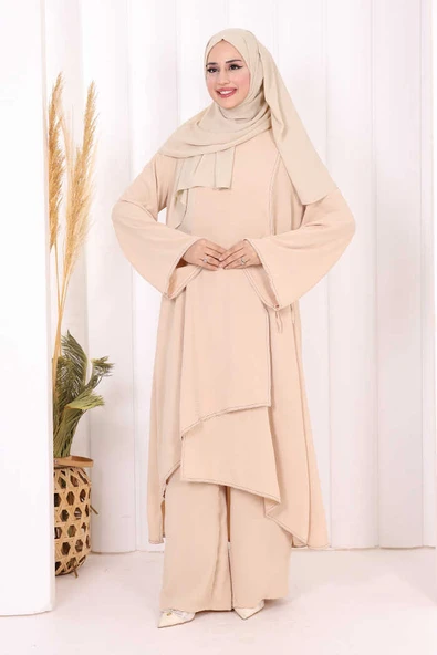 Biyeli Uzun Tunik Pantolon Takım 8005 Taş ürün görseli 1