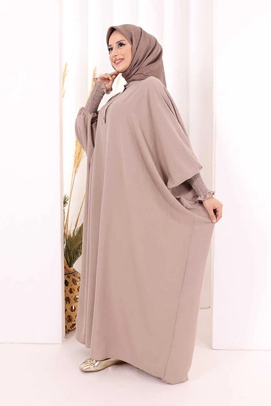 Yarasakollu Elbise 6077 Vizon - Resim 4